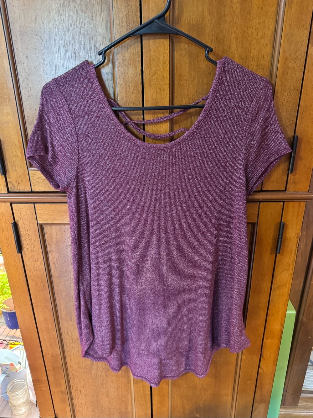 Medium Purple Short-Sleeve Scoop Neck Top with Strappy Back
